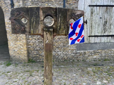 Photo for Scaffold with Frisian flag in Sloten, Friesland the Netherlands - Royalty Free Image