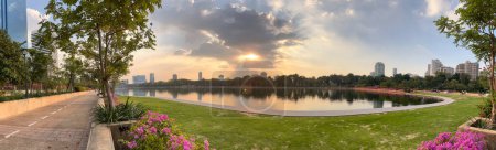 Sunset panorama from the Benchakitti park in Bangkok, Thailand