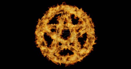 Photo for Flaming red pentagram 3d render, Pegan and occult symbol - Royalty Free Image