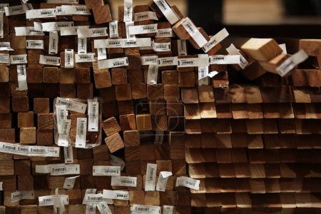 Téléchargez les photos : Honolulu, HI - 28 décembre 2022 : Gros plan sur le bois empilé en vente à la quincaillerie avec une attention sélective - en image libre de droit