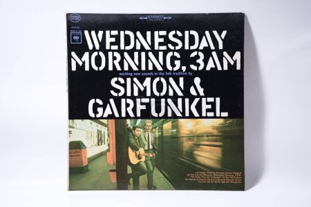 Photo for New York, NY - September 26, 2023: Wednesday Morning, 3AM is the  1964 debut album from iconic folk rock duo Simon and Garfunkel.  Original Columbia Records vintage vinyl record cover isolated - Royalty Free Image