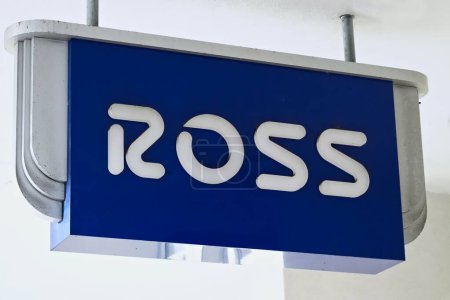 Photo for Honolulu, HI - December 9, 2023: Ross Stores, Inc., Ross Dress for Less hanging blue brand name sign at storefront in Waikiki - Royalty Free Image