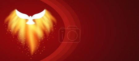 Illustration for Pentecost Sunday Christian holiday Abstract Banner. Whit Sunday or Whitsun Vector Illustration. Holy spirit or Holy Ghost. Copy Space Horizontal poster. Website header, social media post, Prayer card - Royalty Free Image