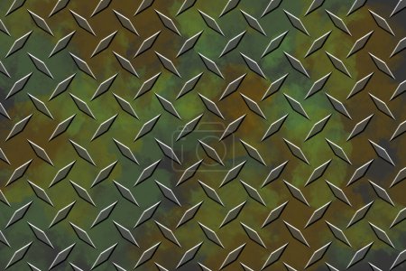Téléchargez les photos : Une plaque de diamant rouillée verte en acier inoxydable gaufré bande de roulement de traction de plancher métallique - en image libre de droit
