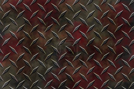 Foto de A red rusty diamond plate stainless steel embossed metal floor traction tread - Imagen libre de derechos