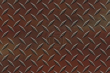 Téléchargez les photos : Une bande de roulement de traction de plancher en métal gaufré en acier inoxydable brun rouillé - en image libre de droit