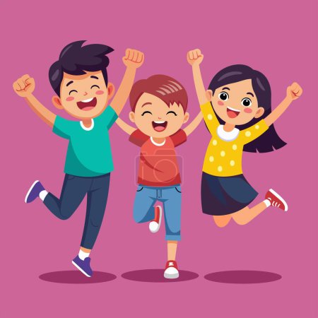 Téléchargez les photos : Illustration vectorielle heureuse à trois enfants - en image libre de droit