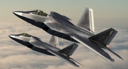 Foto de Lockheed Martin F-22 Raptor en vuelo-Ilustración 3D - Imagen libre de derechos