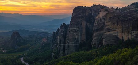 Photo for Meteora, Greece-Panorama of mountain scenery of rocks and monasteries - Royalty Free Image