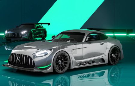Photo for Mercedes AMG GT3 in the studio-3d render - Royalty Free Image