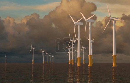 Téléchargez les photos : Parc éolien offshore au coucher du soleil - en image libre de droit