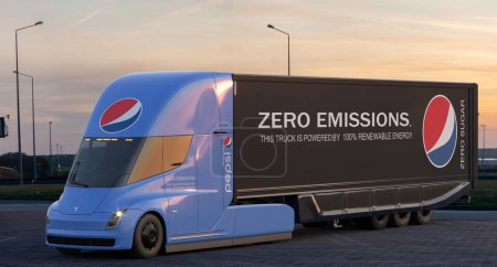 Téléchargez les photos : Szczecin, Pologne-Février 2024 : TLa flotte de Tesla Semi-camion que Pepsi a reçu est en opération depuis plusieurs mois.3d render. - en image libre de droit