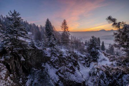Photo for Beautiful winter scenery showing winter sunrise in the Pieniny mountains in Poland - Royalty Free Image