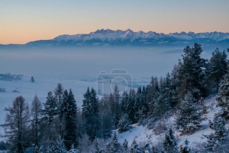 Photo for Beautiful winter scenery showing winter sunrise in the Pieniny mountains in Poland - Royalty Free Image