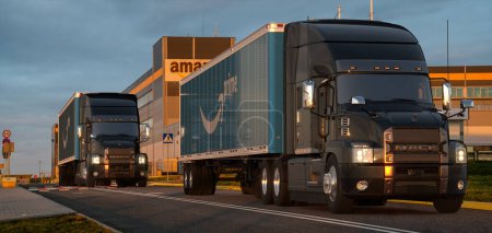 Photo for Szczecin,Poland-February 2024:Mack Anthem with Amazon trailer at logistics centre.3D Render. - Royalty Free Image