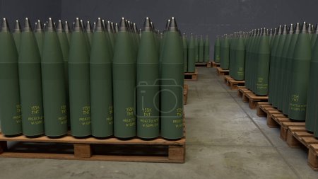 Photo for 155 mm artillery ammunition in storage - Royalty Free Image