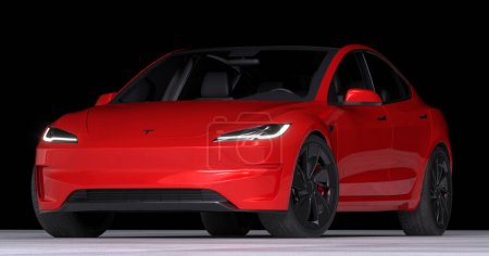 Téléchargez les photos : Tesla Model 3 Performance en studio sombre - en image libre de droit