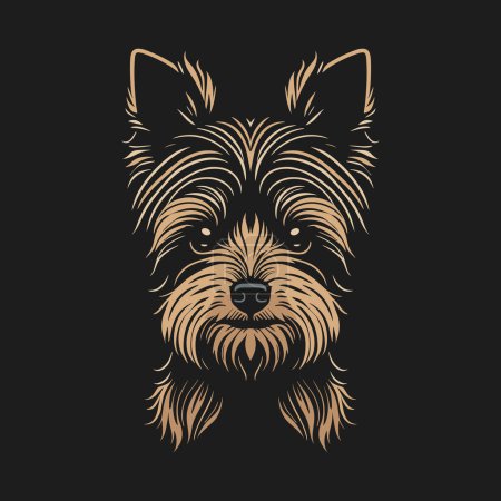 Photo for Illustration of yorkshire terrier head,  cute puppy, can be use as logo, isolated on black background - Royalty Free Image
