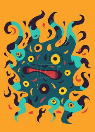 Illustration of unknown monster with tentacles or appendages, colorful flat design