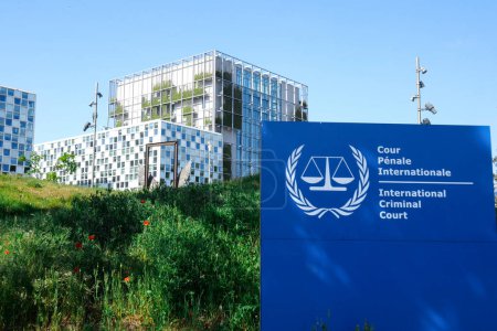 Téléchargez les photos : La Haye, Pays-Bas, 7 mai 2022 : Cour pénale internationale. La CPI a compétence pour poursuivre des individus pour crimes de génocide, crimes contre l'humanité, crimes de guerre et d'agression - en image libre de droit
