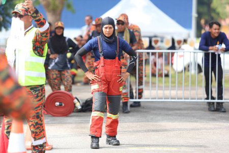 Foto de Terengganu 14 de septiembre de 2023. El Competence Skills Competition for firefighters se celebró en Terengganu. Terengganu 14 de septiembre de 2023. La Competencia de Competencias para Bomberos se celebró en Terengganu. - Imagen libre de derechos