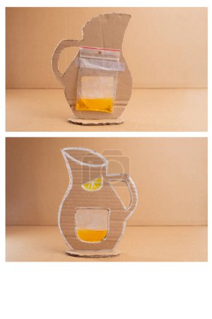 a pitcher made using recycled materials. Its a fun summer crafting idea for kids, allowing them to bring their ideas to life using available materials while developing their skills