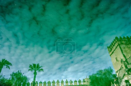 Photo for Reflection of the Cordoba Castle (Alcazar de Cordoba) in a fountain - Royalty Free Image