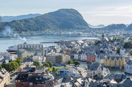 Aerial view of the town of Alesund, More og Romsdal County, Norway