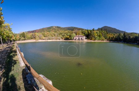 View of a pond in autumn, in the town of Real Sitio de San Ildefonso, Segovia province, Spain