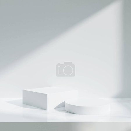 Geometric platform show cosmetic product.3D display podium on white background.Stand Minimal mockup for presentation.Abstract white background concept and marble stone.Stage showcase.3D render