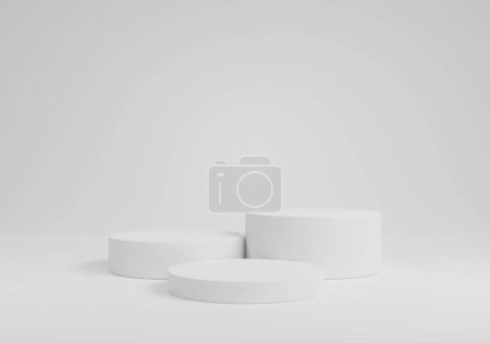 Product display stand on white background.Abstract grey backdrop concept.Geometric platform show cosmetic product.Podium on white background.Stage showcase.Minimal mockup 3D rendering,illustration
