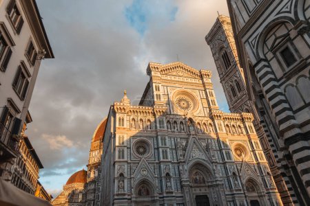 Photo for Old town with vintage gothic architecture renaissance cathedral at sunset in Florence, Italy - Royalty Free Image