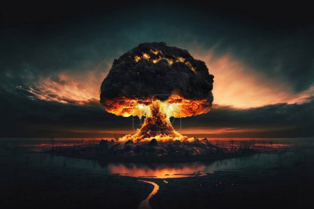 Photo for Powerful blow of a nuclear explosion with a mushroom of smoke. World Nuclear War 3. Hydrogen bomb concept - Royalty Free Image