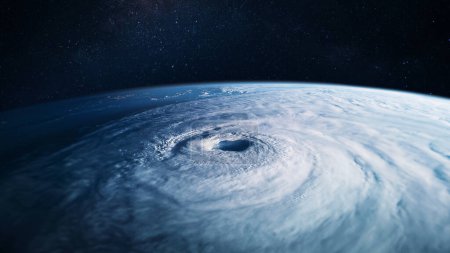 Amazing blue planet earth with clouds and Hurricanes in starry space. View of planet earth and outer space. Cloud Dynamics: Hurricanes. Tropical cyclone