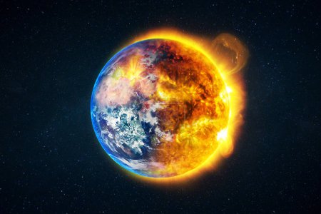 Der Planet Erde steht in Flammen, Konzept. Globaler Klimawandel und Erwärmung, kreative Idee