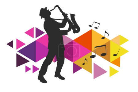 Illustration for Music graphic with saxophon player. - Royalty Free Image