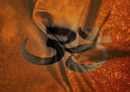 Photo for Om or aum, or ohm, Diwali Om Sacred symbol. symbol of Hinduism on textured background, with fabric rays of light. india spiritual meditation peace icon. - Royalty Free Image