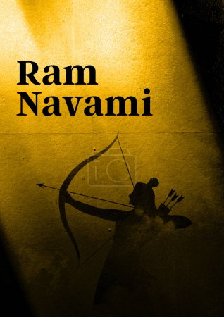 Ram Navami, Birthday of Lord Rama celebration background for religious holiday of India, grungy texture poster, decorative illustration of Lord Rama with bow arrow with blank space for copy