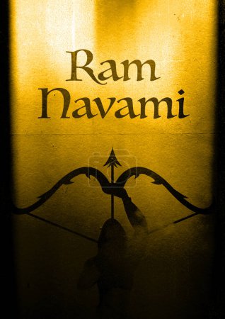 Ram Navami, Fondo de celebración del cumpleaños del Señor Rama para la fiesta religiosa de la India, póster de textura grumosa, ilustración decorativa del Señor Rama con flecha de arco con espacio en blanco para copiar
