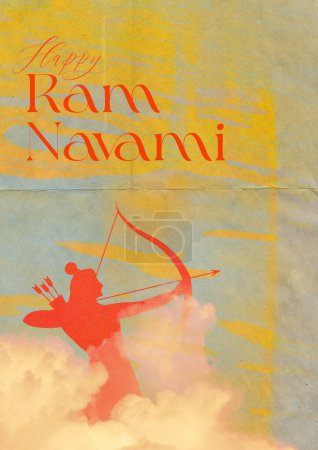 Ram Navami, Fondo de celebración del cumpleaños del Señor Rama para la fiesta religiosa de la India, póster de textura grumosa, ilustración decorativa del Señor Rama con flecha de arco con espacio en blanco para copiar