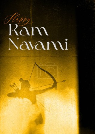 Ram Navami, Geburtstag von Lord Rama Feier Hintergrund für religiösen Feiertag von Indien, grungy Textur Poster, dekorative Illustration von Lord Rama mit Pfeil mit Leerraum für Kopie