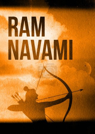 Ram Navami, Anniversaire de Lord Rama fond de célébration pour la fête religieuse de l'Inde, affiche de texture grunge, illustration décorative de Lord Rama avec flèche d'arc avec espace vide pour la copie