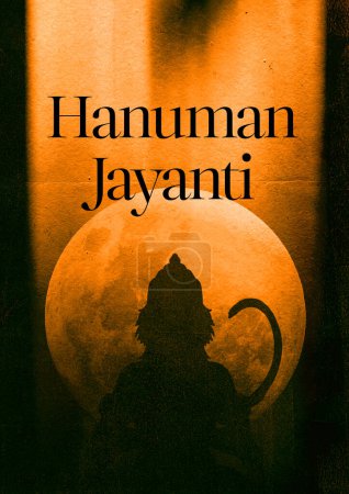 Feliz Hanuman Jayanti, Jay Shri Ram, celebrando el nacimiento del Señor Sri Hanuman, dios hindú mahabali Hanuman silueta ilustración para póster, diseño de pancartas, impresión.