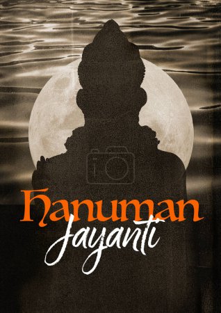 Téléchargez les photos : Heureux Hanuman Jayanti, Jay Shri Ram, célébrant la naissance du Seigneur Sri Hanuman, dieu hindou mahabali Hanuman illustration de silhouette pour affiche, conception de bannière, impression. - en image libre de droit