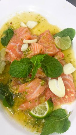 Jeh O Chula michelin star restaurant in Bangkok Thailand famous salmon yum or salmon yam