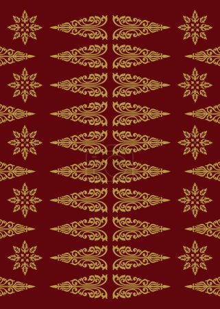 Traditional Classic Malay handwoven maroon red Songket like batik from Indonesia or ethnic pattern with gold threads vector, from malaysia or Riau. fabric seamless ornament decorative, like tribal or paisley or navajo, even ulos from batak