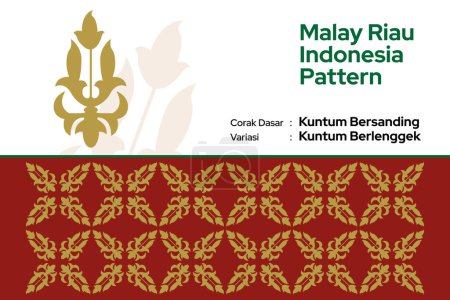 Téléchargez les illustrations : Motif Malais Riau Indonésie, corak dasar Kuntum Bersanding, variasi Berlenggek. Modèle de marché de tissu de vêtements de culture indonésienne, riau ou malaise Malaisie, tissu de motif sans couture, malais - en licence libre de droit