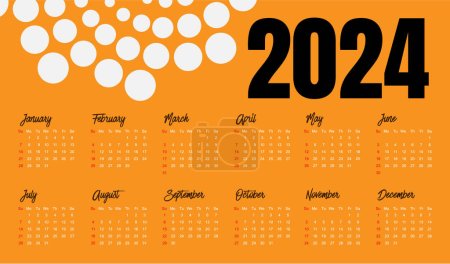 Ilustración de Calendario 2024 plantilla vector, diseño mínimo simple, Planificador 2024 año, calendario de pared 2024 año, Semana comienza el domingo, Conjunto de 12 calendario, anuncio, impresión, papelería, oficina de la organización - Imagen libre de derechos