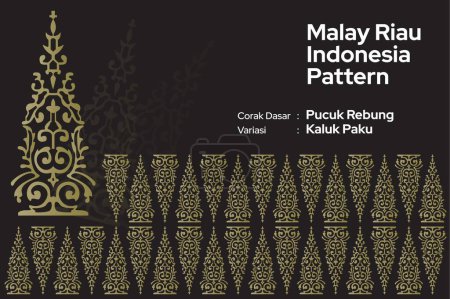 Téléchargez les illustrations : Motif Malais Riau Indonésie, corak dasar Pucuk Rebung, variasi Kaluk Paku. Modèle de marché de tissu de vêtements de culture indonésienne, riau ou malaise Malaisie, tissu de motif sans couture, soie malaysienne - en licence libre de droit