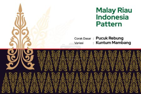 Téléchargez les illustrations : Malais Riau Indonésie Pattern, corak dasar Pucuk Rebung, ornemental, islamique. Modèle de marché de tissu de vêtements de culture indonésienne, riau ou malaise Malaisie, tissu de motif sans couture, soie malaysienne - en licence libre de droit